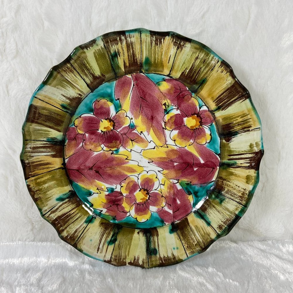 Vintage Hand painted Bright floral Italy Plate 10" display decor Watercolor Art